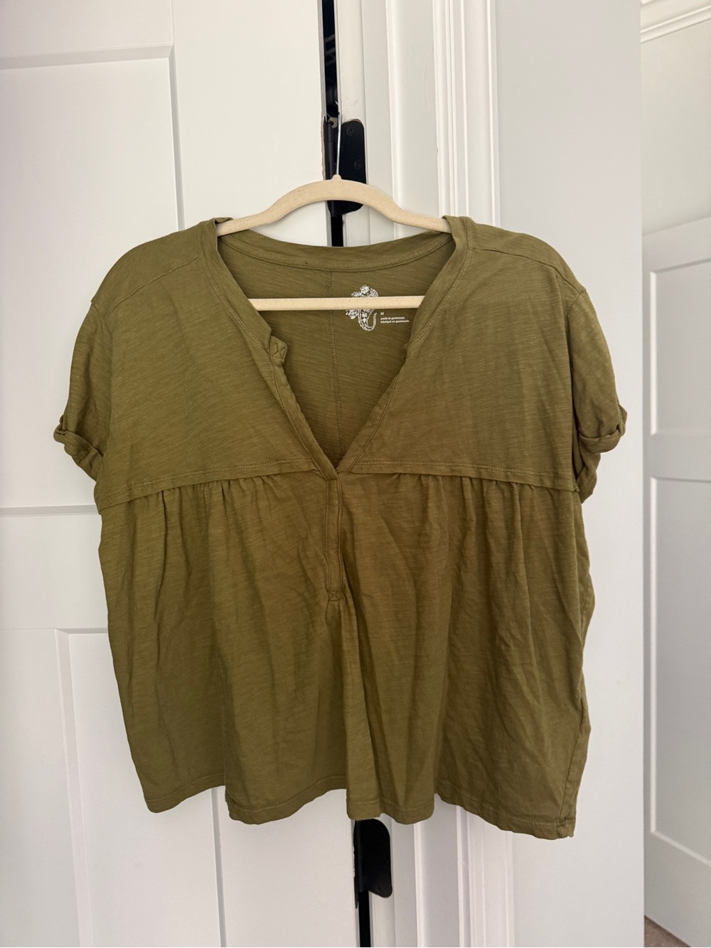Pilcro babydoll Henley tee green v neck Anthropologie top